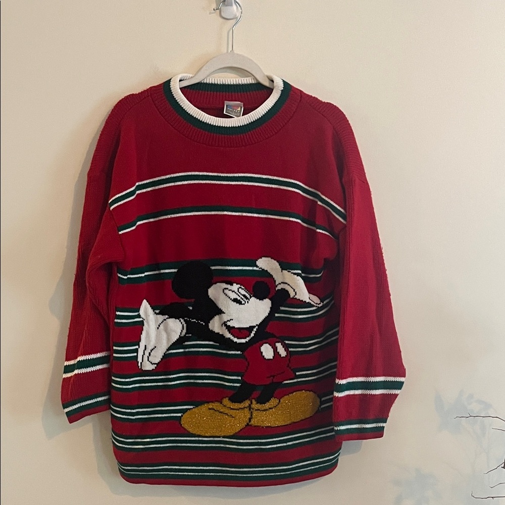 Vintage Disney Mickey Unlimited Christmas Sweater‎ Mouse Holiday Party Retro Red